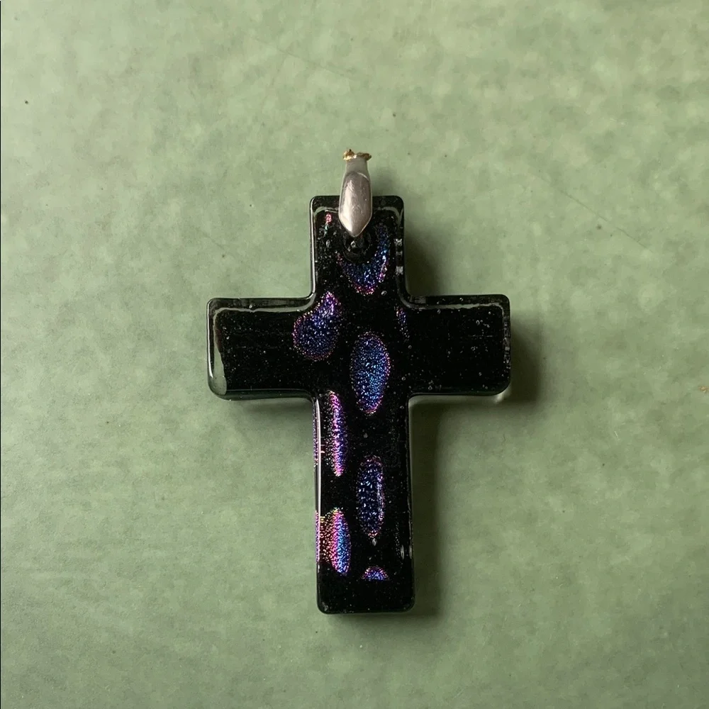 Black Cross Pendant with Iridescent Accents